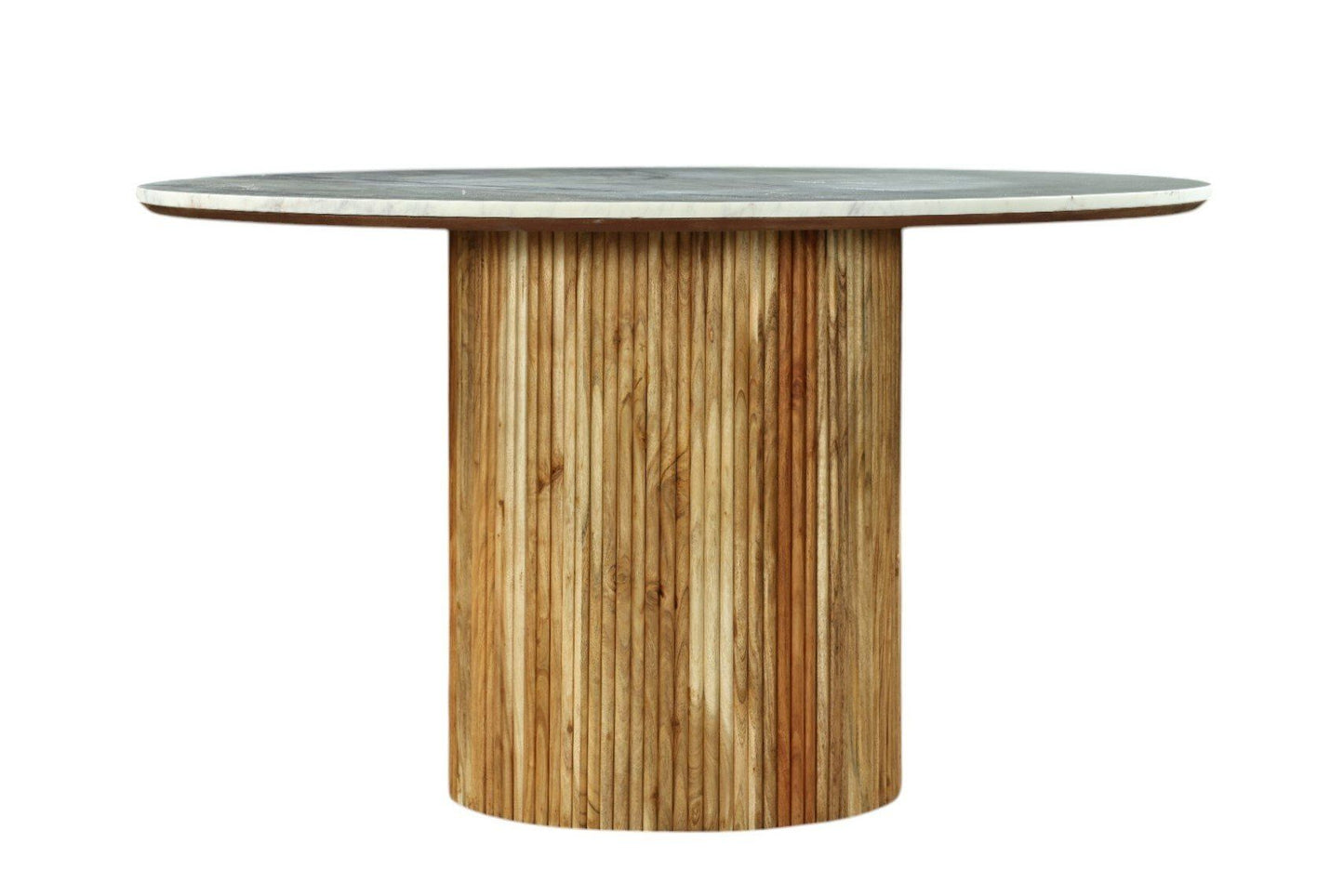 Modrest Shirley - Modern White Marble + Natural Acacia Round Dining Table – Sophisticated Design for a Chic Dining Experience
