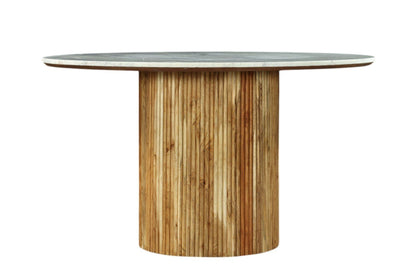Modrest Shirley - Modern White Marble + Natural Acacia Round Dining Table – Sophisticated Design for a Chic Dining Experience