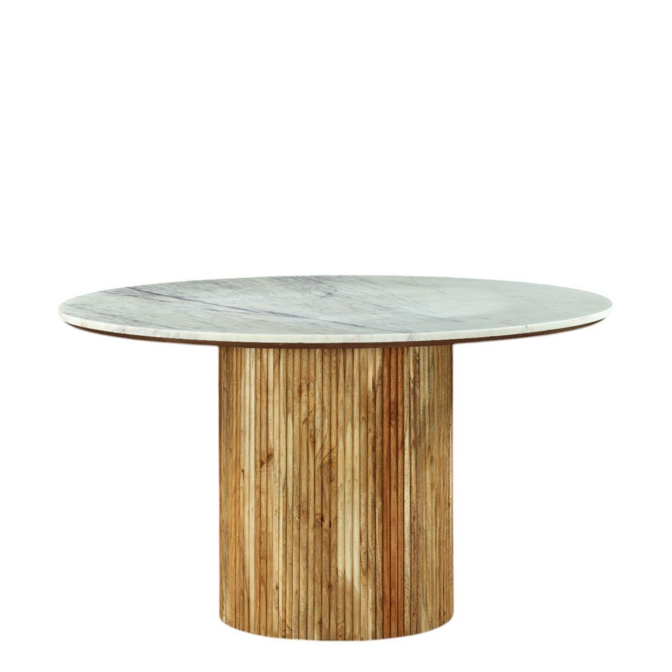 Modrest Shirley - Modern White Marble + Natural Acacia Round Dining Table – Sophisticated Design for a Chic Dining Experience
