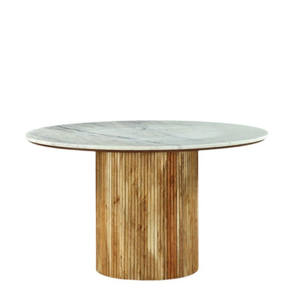 Modrest Shirley - Modern White Marble + Natural Acacia Round Dining Table – Sophisticated Design for a Chic Dining Experience
