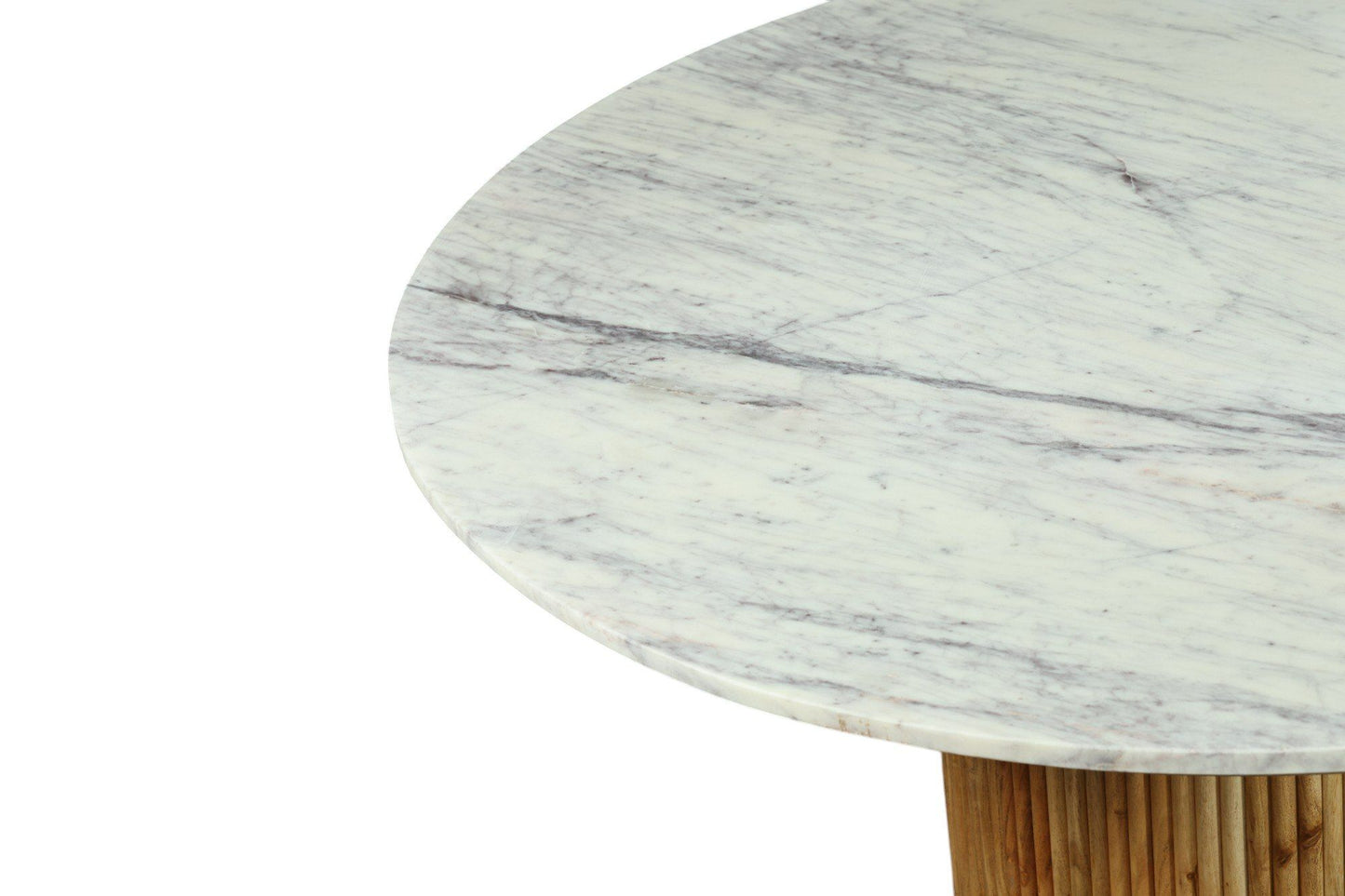 Modrest Shirley - Modern White Marble + Natural Acacia Round Dining Table – Sophisticated Design for a Chic Dining Experience