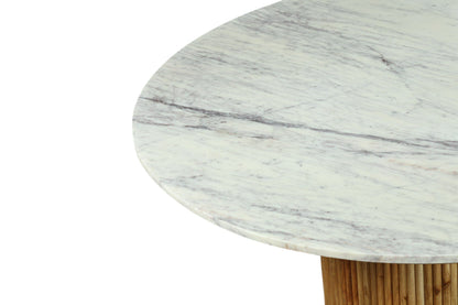Modrest Shirley - Modern White Marble + Natural Acacia Round Dining Table – Sophisticated Design for a Chic Dining Experience