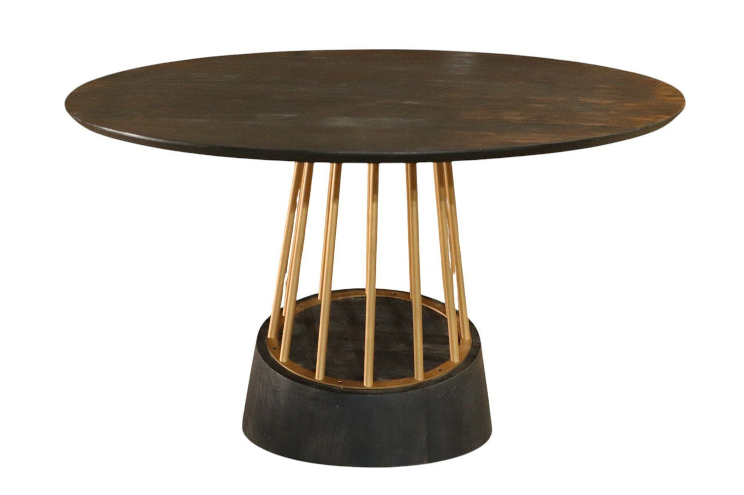 Modrest Cotopaxi - Modern Charcoal + Brass Round Dining Table – Sleek and Elegant Dining Table for Contemporary Homes