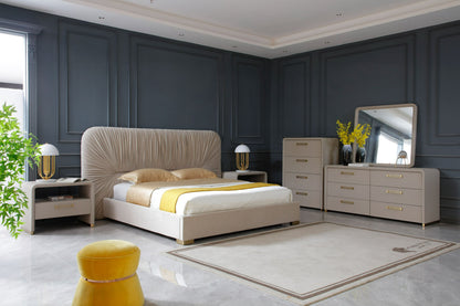 Modrest Florence Modern Beige Shagreen and Gold Dresser - Luxurious Storage Dresser for Contemporary Bedrooms