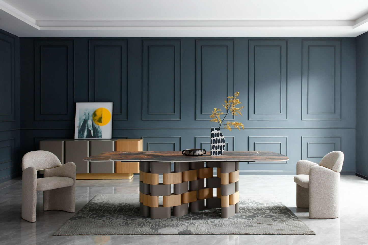 Lamod Falzone Modern Ceramic and Wood Dining Table – Contemporary Luxury Furniture