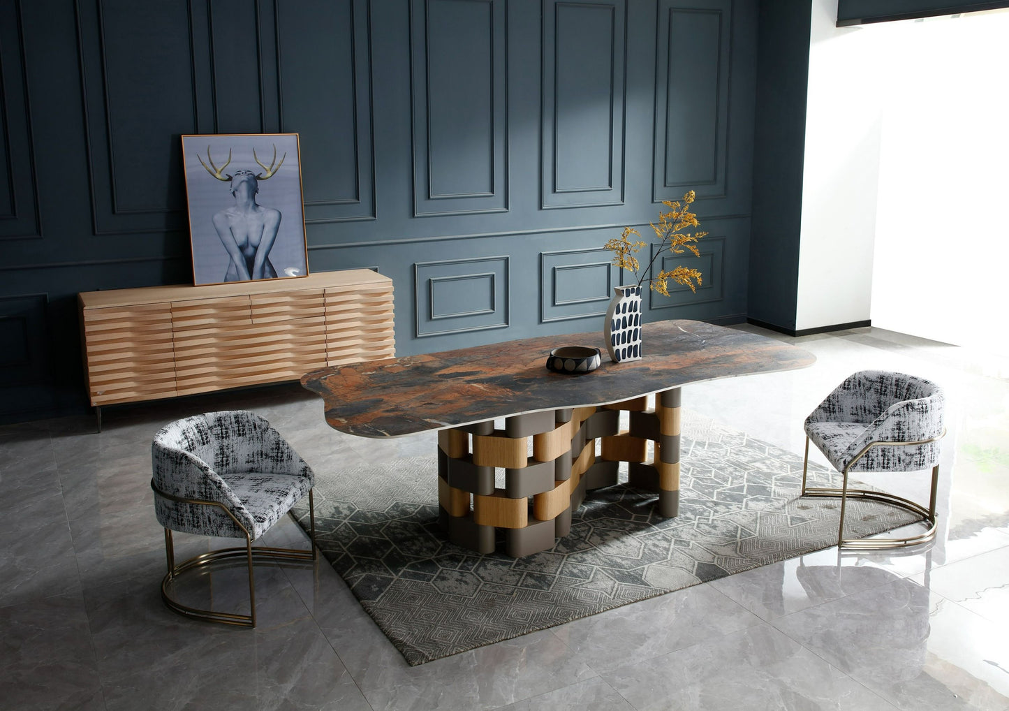 Lamod Falzone Modern Ceramic and Wood Dining Table – Contemporary Luxury Furniture