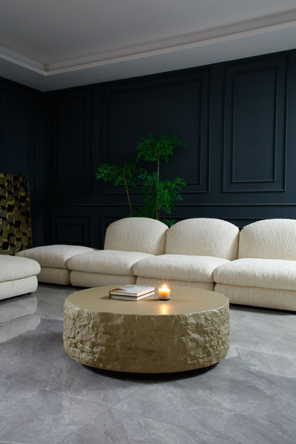 Modrest Quarry Round Coffee Table – Modern Beige Design with Sleek, Minimalist Appeal
