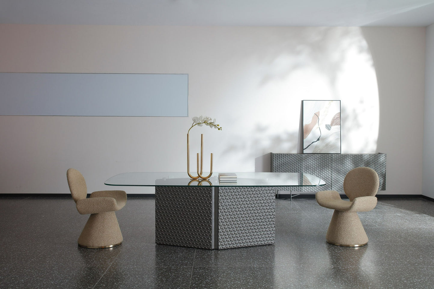Lamod Raphael Modern Glass and Silver Dining Table – Elegant Contemporary Dining Furniture