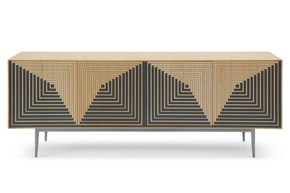 Modrest Azteca Modern Buffet – White Oak with Black Geometric Pattern - Stylish Storage & Display