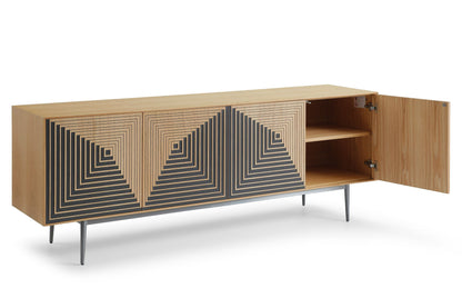 Modrest Azteca Modern Buffet – White Oak with Black Geometric Pattern - Stylish Storage & Display