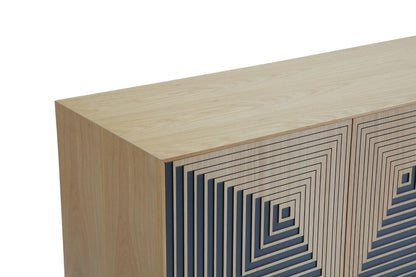 Modrest Azteca Modern Buffet – White Oak with Black Geometric Pattern - Stylish Storage & Display