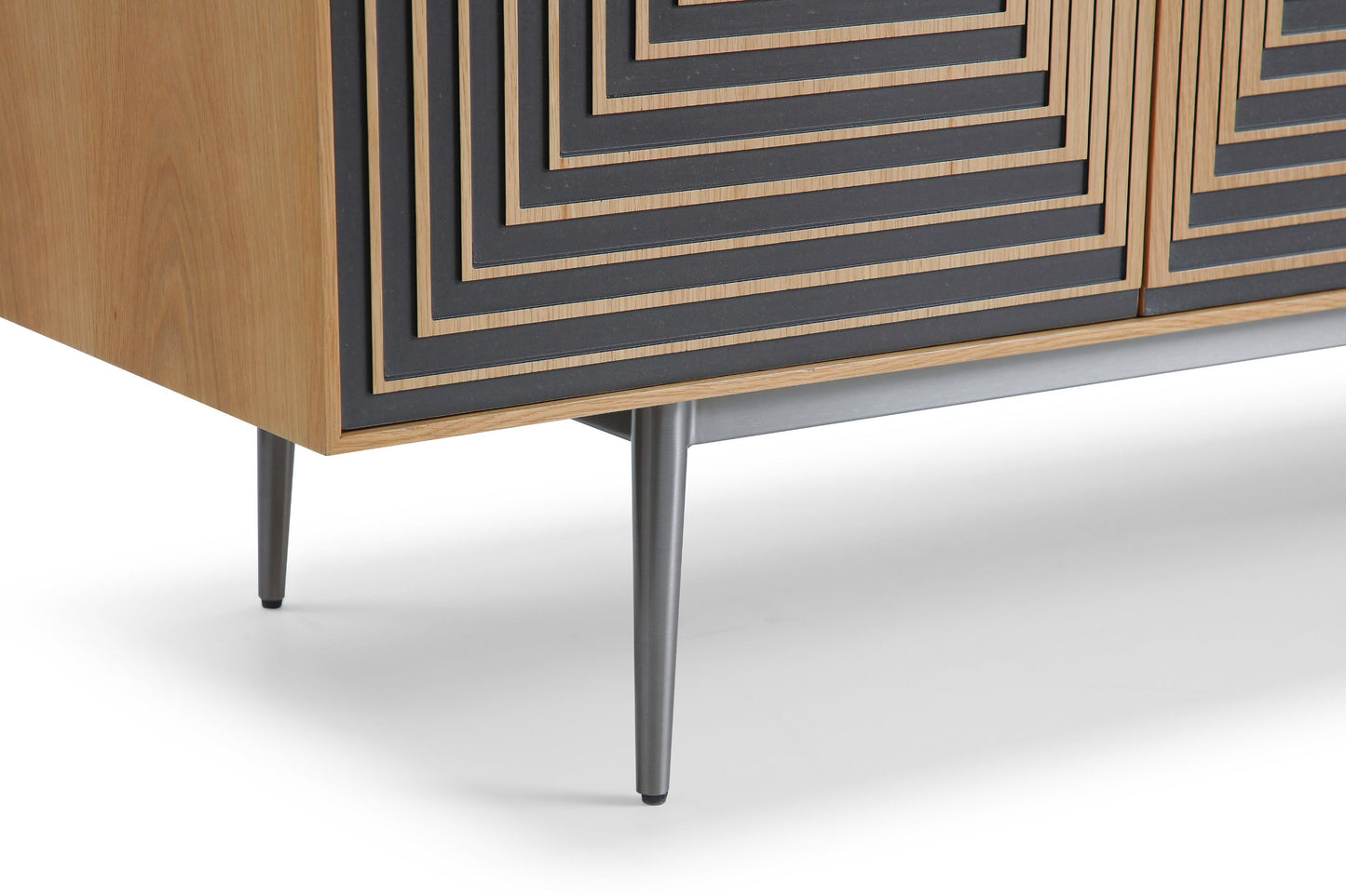 Modrest Azteca Modern Buffet – White Oak with Black Geometric Pattern - Stylish Storage & Display