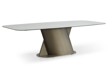 Lamod Kiefer Modern Faux Travertine Ceramic and Bronze Dining Table – Contemporary Luxury Dining Furniture