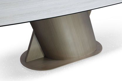 Lamod Kiefer Modern Faux Travertine Ceramic and Bronze Dining Table – Contemporary Luxury Dining Furniture