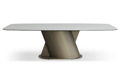 Lamod Kiefer Modern Faux Travertine Ceramic and Bronze Dining Table – Contemporary Luxury Dining Furniture