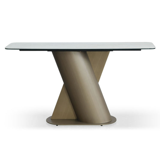 Lamod Kiefer Modern Faux Travertine Ceramic and Bronze Console Table – Luxury Entryway or Hallway Table