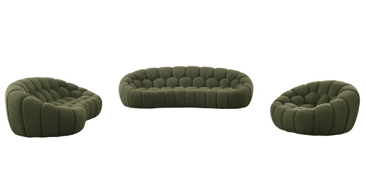 Divani Casa Yolonda Modern Curved Green Fabric Sofa Set – Stylish Contemporary Living Room Seating