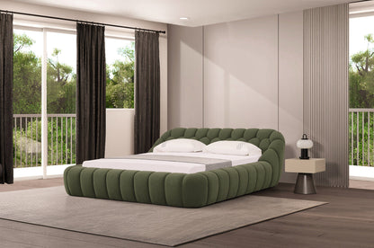 Divani Casa Yolonda Modern Green Fabric Bed – Stylish Contemporary Upholstered Bed Frame