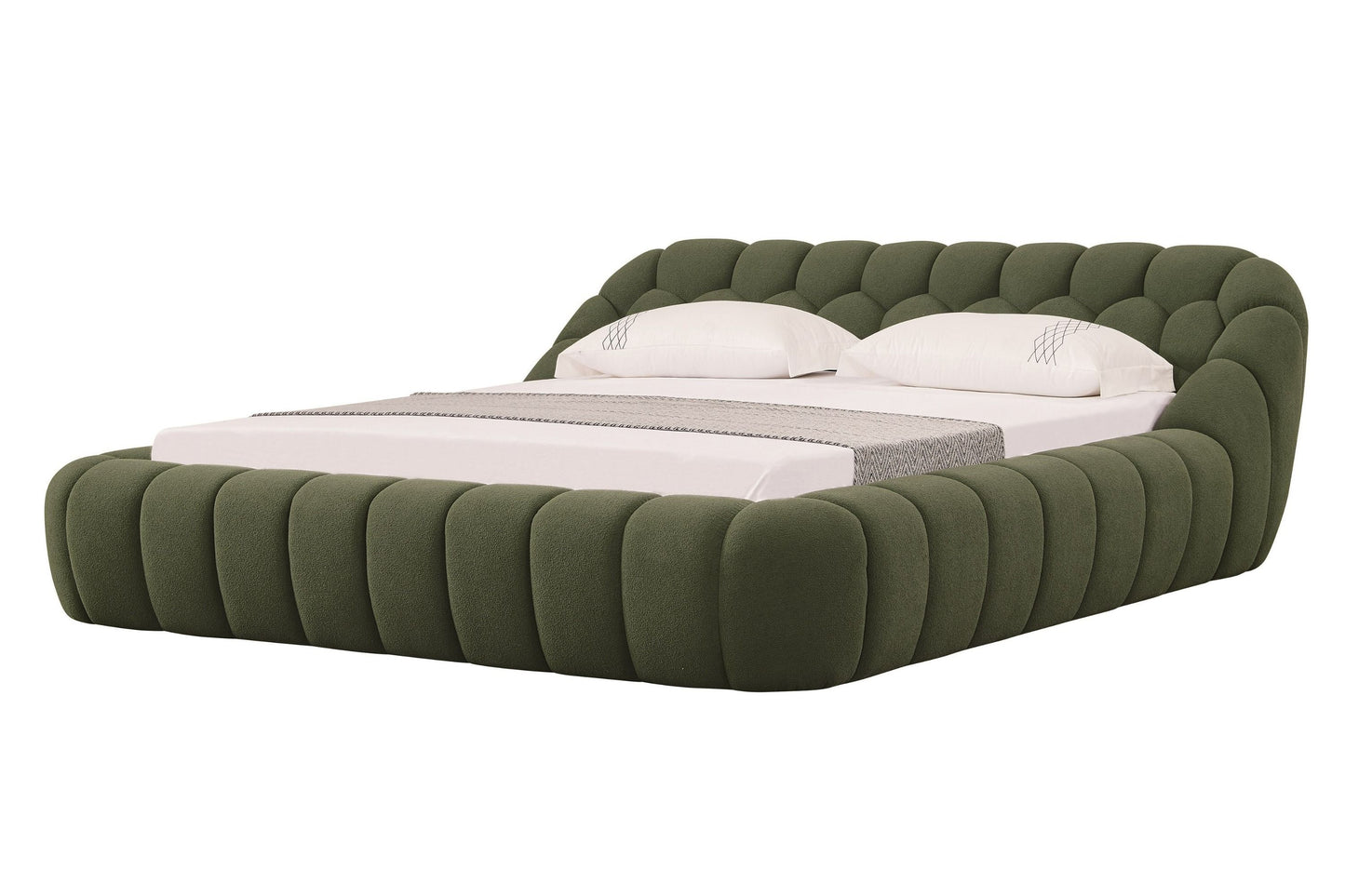 Divani Casa Yolonda Modern Green Fabric Bed – Stylish Contemporary Upholstered Bed Frame