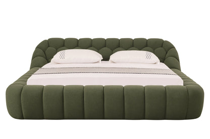 Divani Casa Yolonda Modern Green Fabric Bed – Stylish Contemporary Upholstered Bed Frame