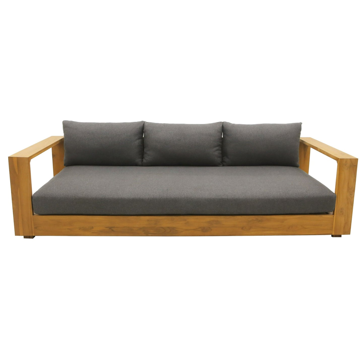 Santorini Outdoor Sofa – Grey Olefin Fabric & Natural Teak Frame for Modern Patio Living