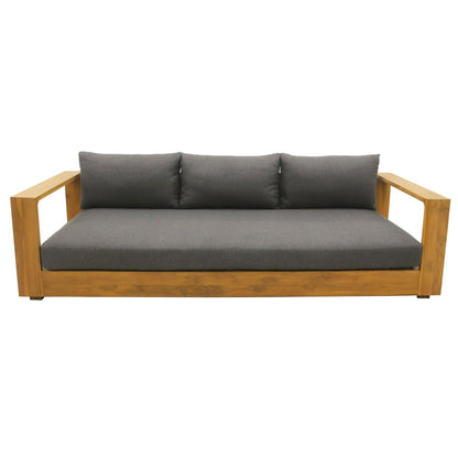 Santorini Outdoor Sofa – Grey Olefin Fabric & Natural Teak Frame for Modern Patio Living