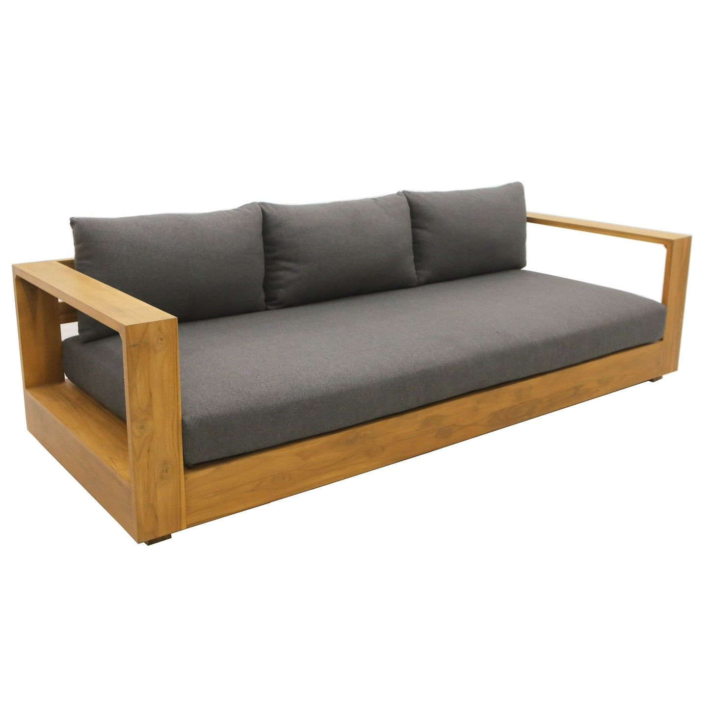 Santorini Outdoor Sofa – Grey Olefin Fabric & Natural Teak Frame for Modern Patio Living