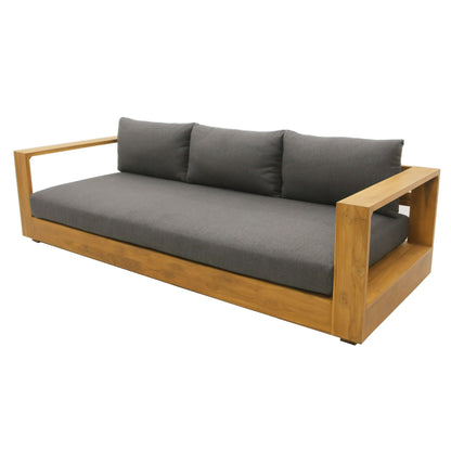 Santorini Outdoor Sofa – Grey Olefin Fabric & Natural Teak Frame for Modern Patio Living
