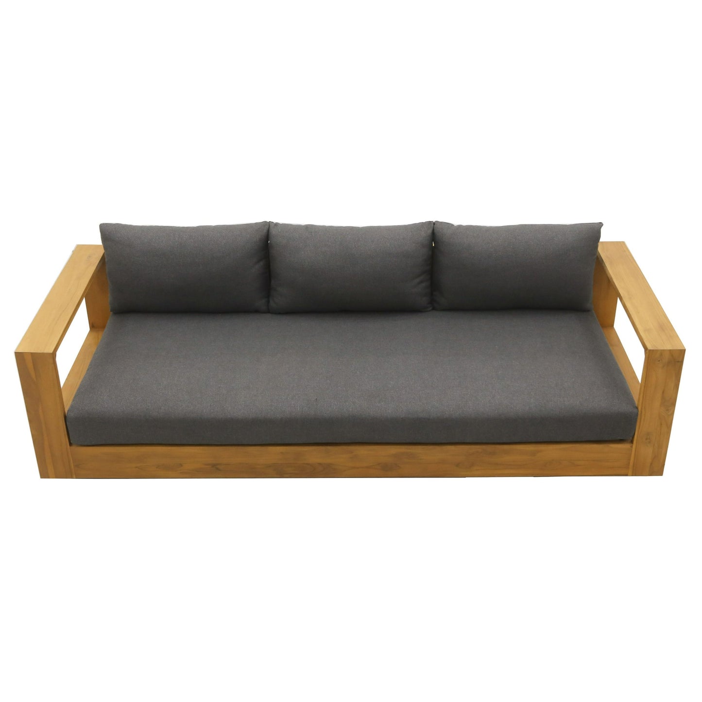 Santorini Outdoor Sofa – Grey Olefin Fabric & Natural Teak Frame for Modern Patio Living
