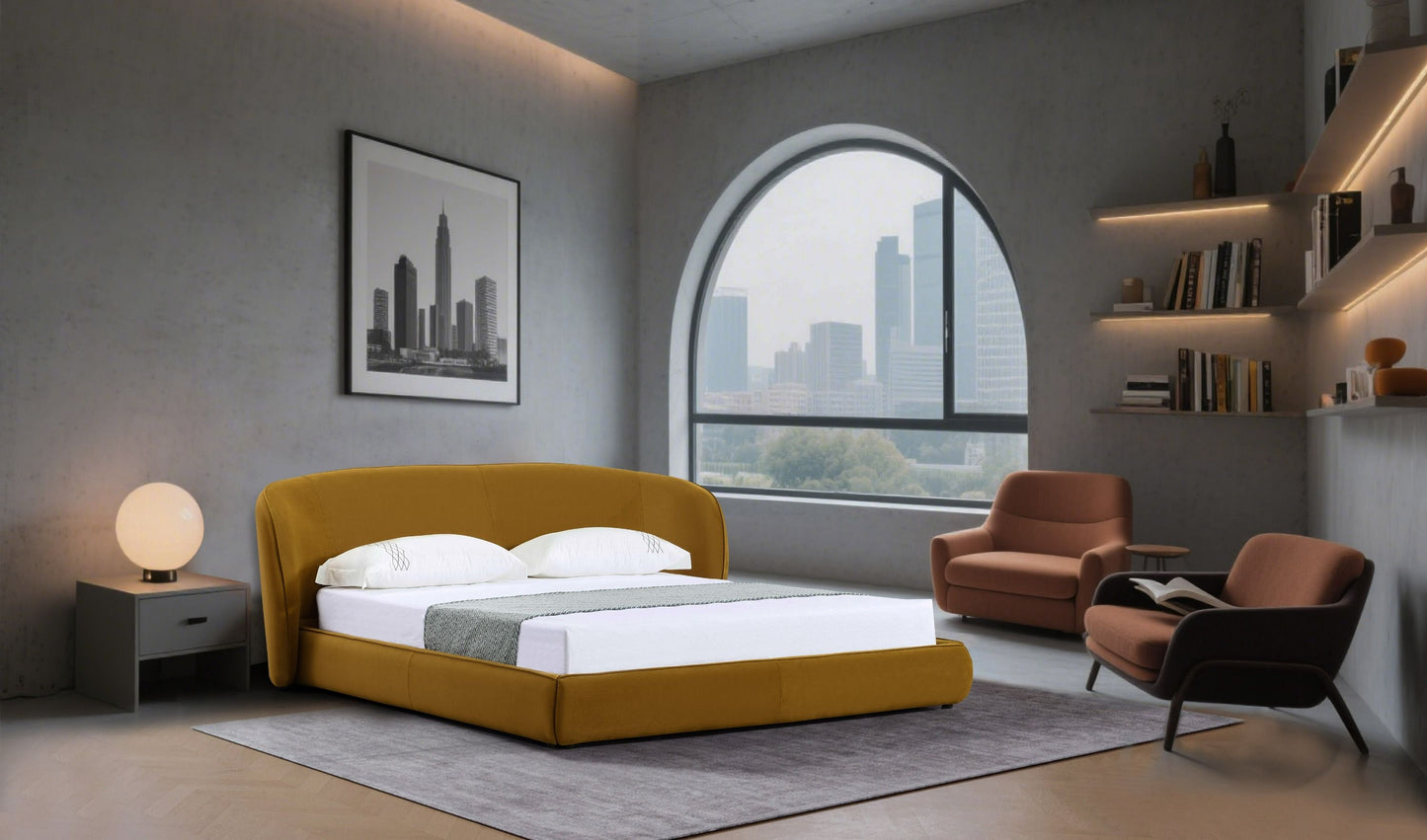 Modrest Lambert Modern Burnt Orange Fabric Upholstered Bed - Contemporary Platform Bed Frame