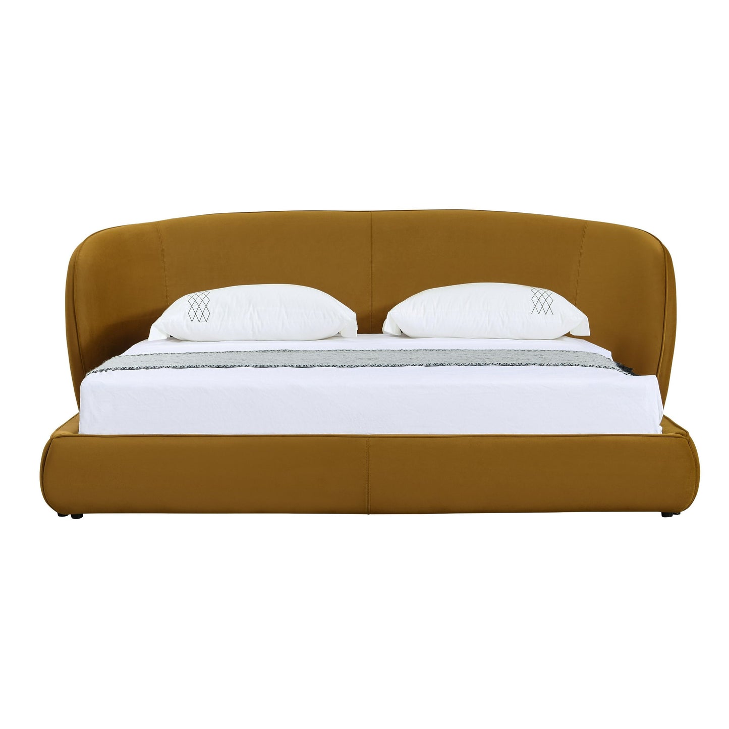 Modrest Lambert Modern Upholstered Bed – Burnt Orange Fabric - Stylish Contemporary Bedroom Furniture