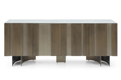 Lamod Kiefer Modern Faux Travertine Ceramic and Bronze Buffet – Elegant Sideboard Cabinet