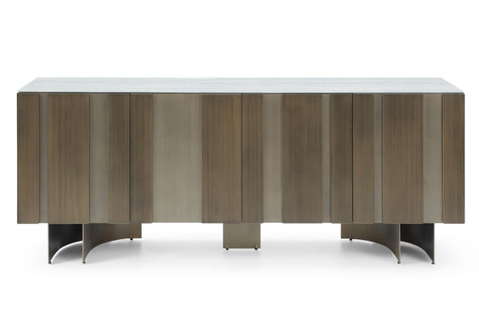 Lamod Kiefer Modern Faux Travertine Ceramic and Bronze Buffet – Elegant Sideboard Cabinet