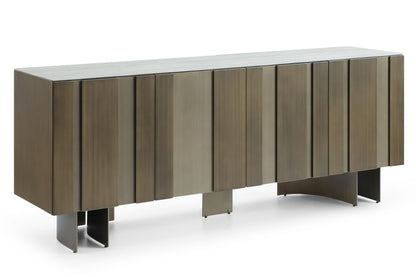 Lamod Kiefer Modern Faux Travertine Ceramic and Bronze Buffet – Elegant Sideboard Cabinet