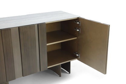 Lamod Kiefer Modern Faux Travertine Ceramic and Bronze Buffet – Elegant Sideboard Cabinet
