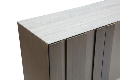 Lamod Kiefer Modern Faux Travertine Ceramic and Bronze Buffet – Elegant Sideboard Cabinet