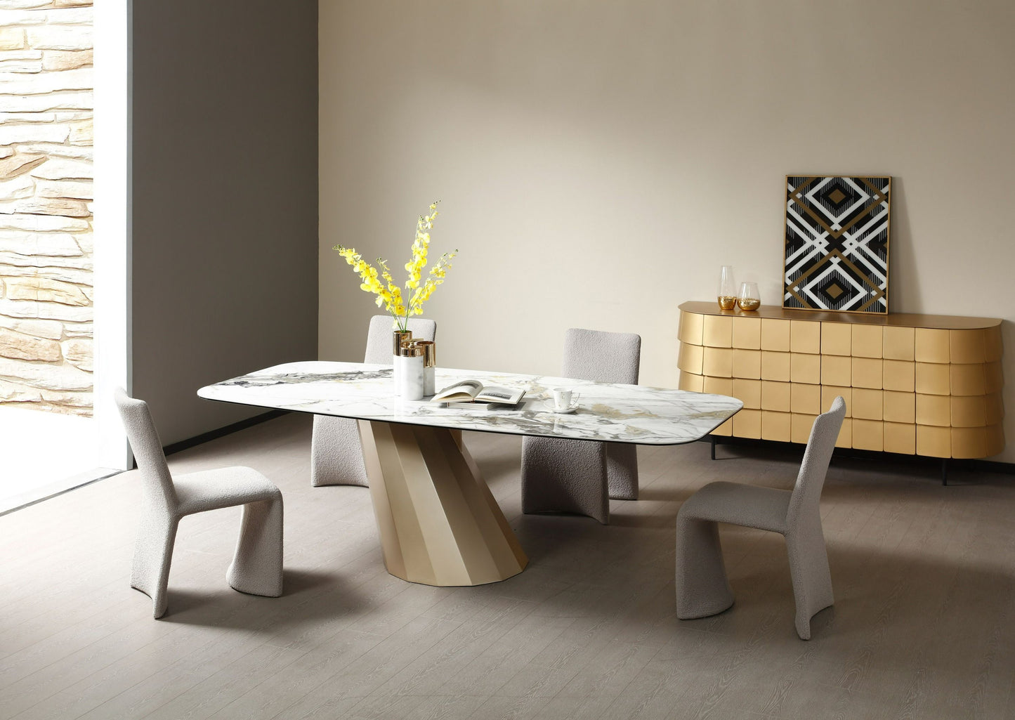 Vela Ceramic and Brass Dining Table