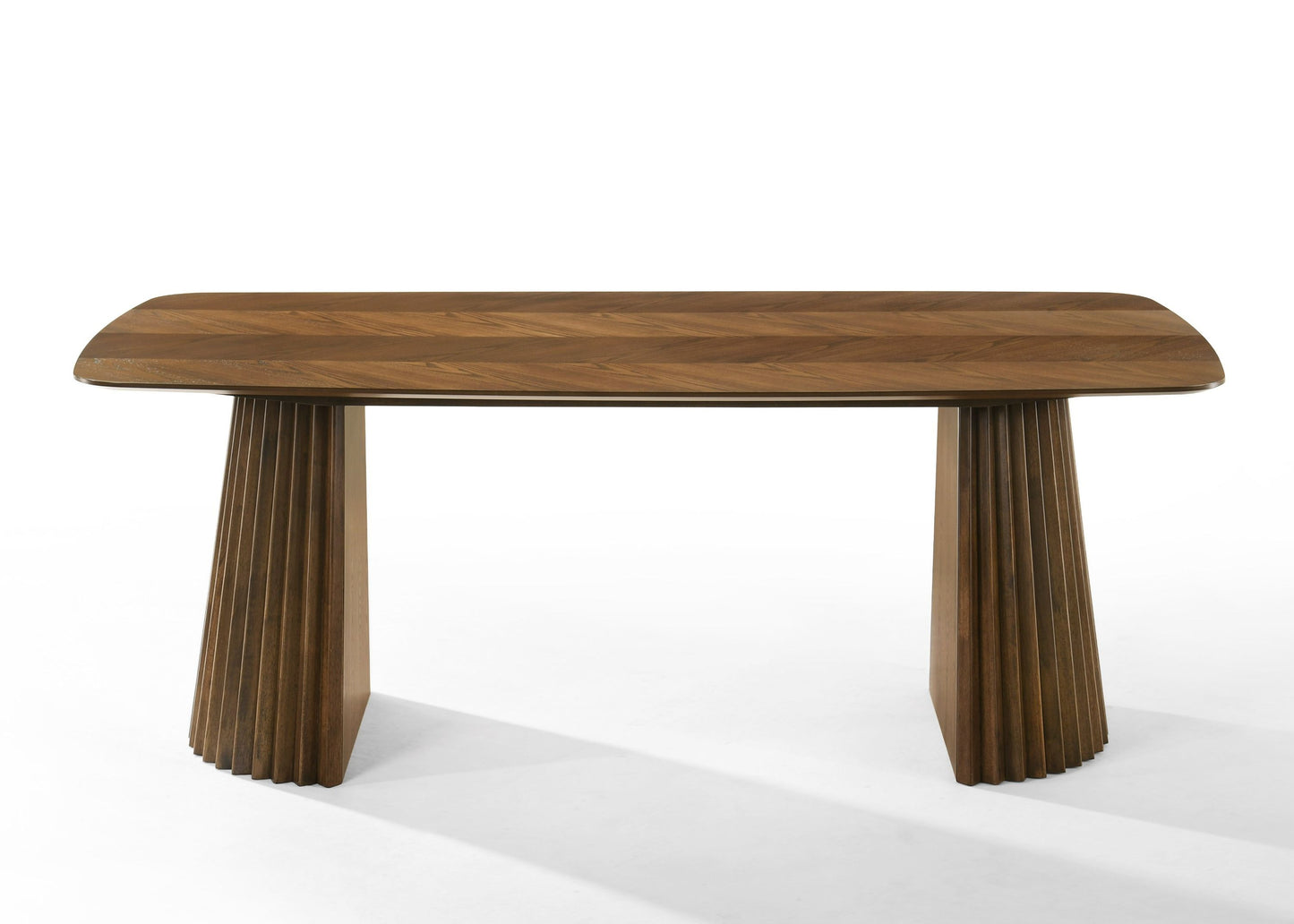 Modrest Sacks Mid-Century Modern Dining Set – Green Fabric Chairs & Herringbone Walnut Table