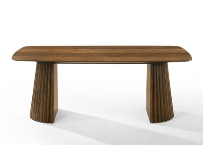 Modrest Sacks Mid-Century Modern Dining Set – Green Fabric Chairs & Herringbone Walnut Table