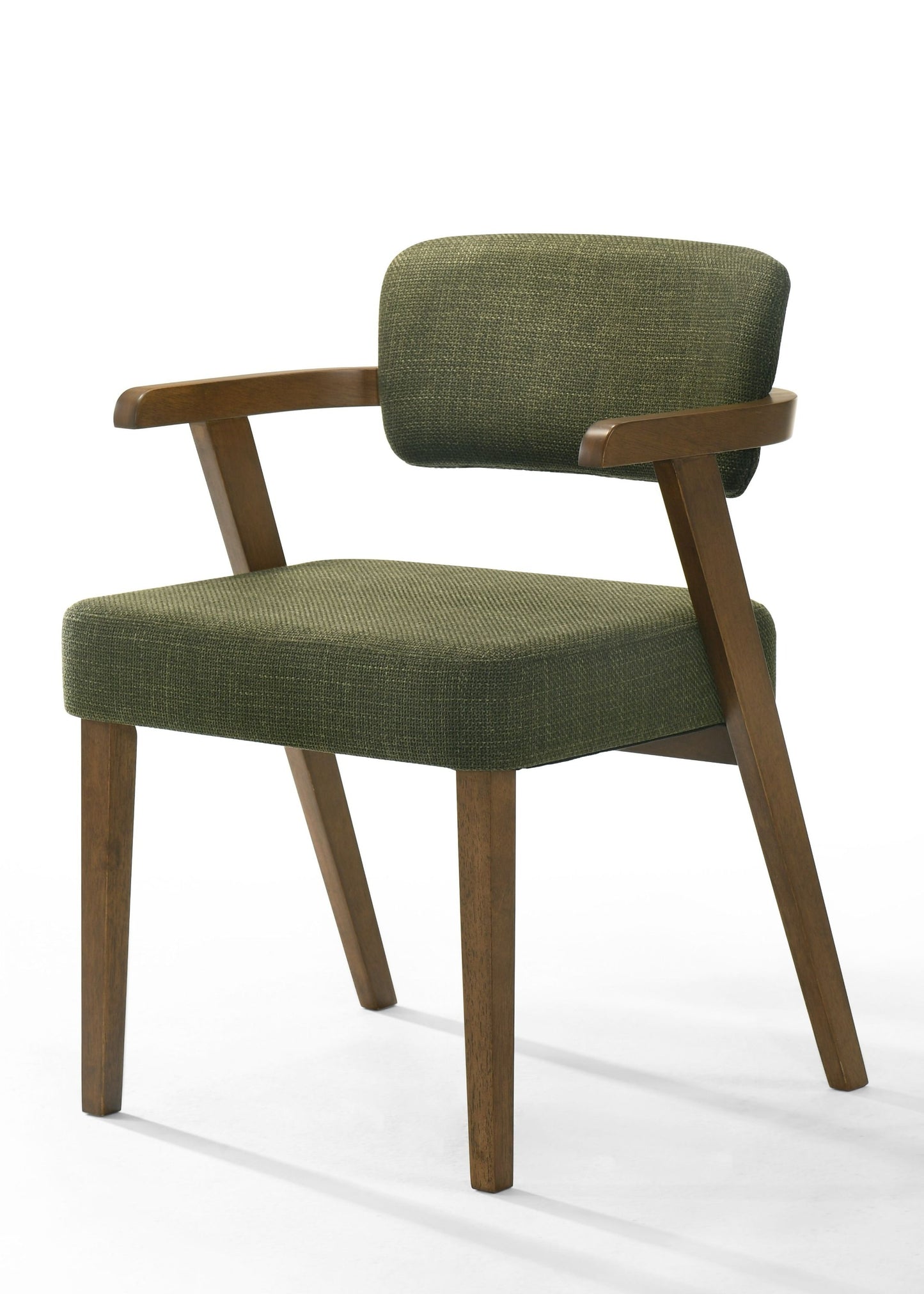 Modrest Sacks Mid-Century Modern Dining Set – Green Fabric Chairs & Herringbone Walnut Table