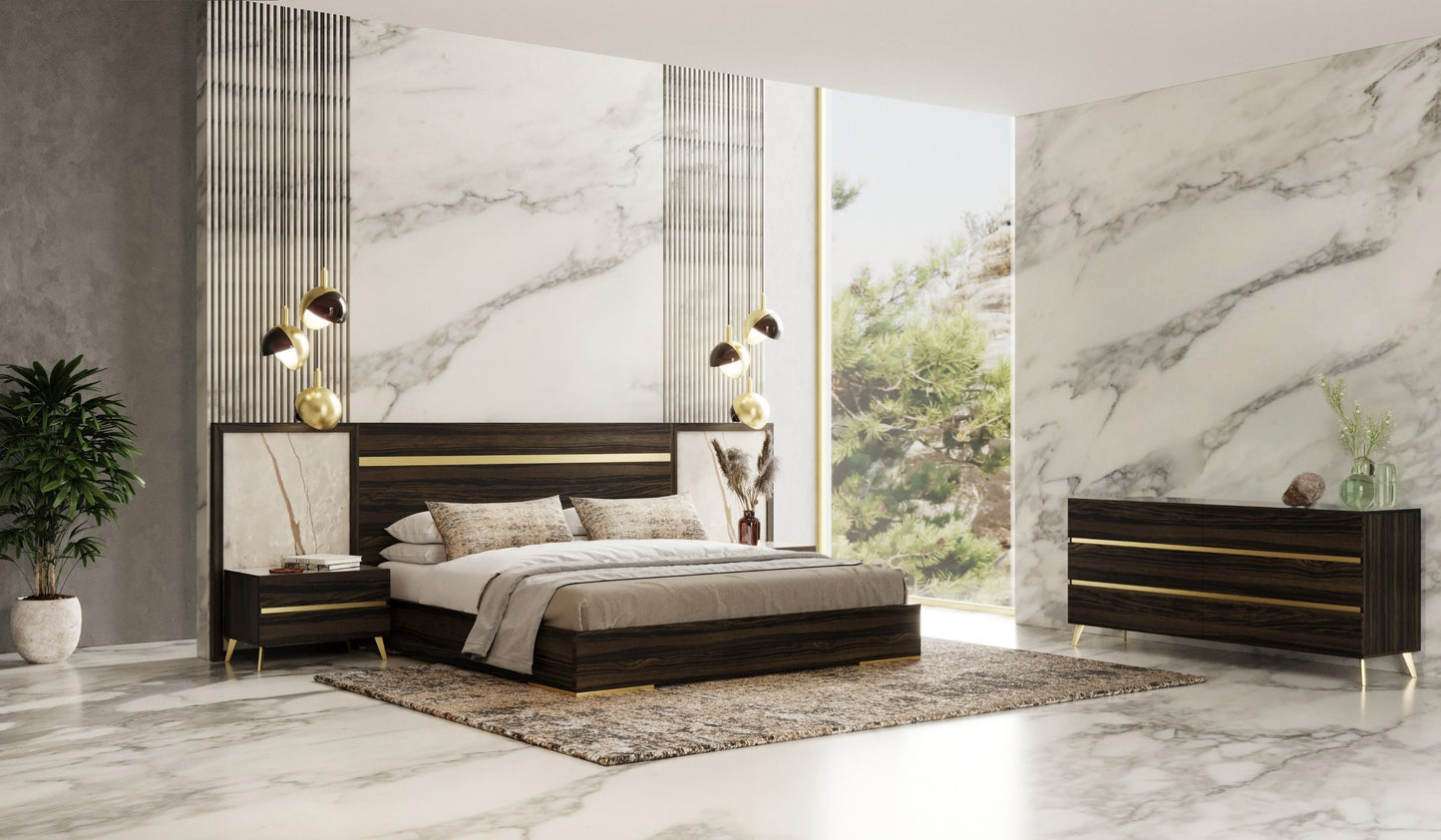 Nova Domus Velondra Modern Eucalypto & Marble 4-Piece Bedroom Set – Contemporary Luxury Furniture