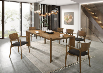 Modrest Edelman Mid-Century Modern Dining Set – Brown Leatherette Chairs & Walnut Table