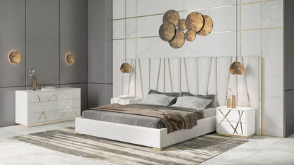 Nixa Modern White and Gold 4 PC Bedroom Set