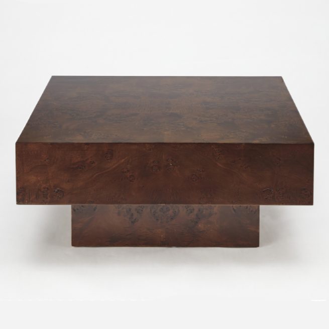 August Modern Dark Walnut Burl Square Coffee Table