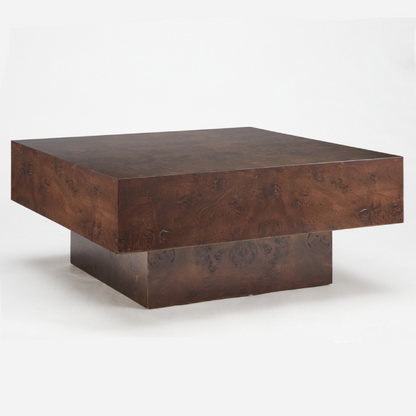 August Modern Dark Walnut Burl Square Coffee Table