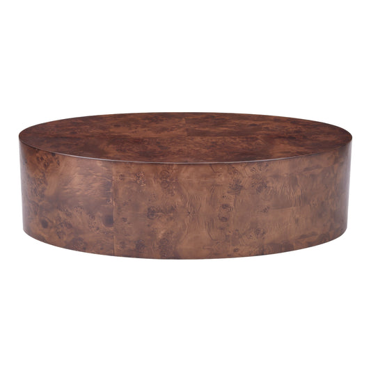 August Modern Dark Walnut Burl Round Coffee Table