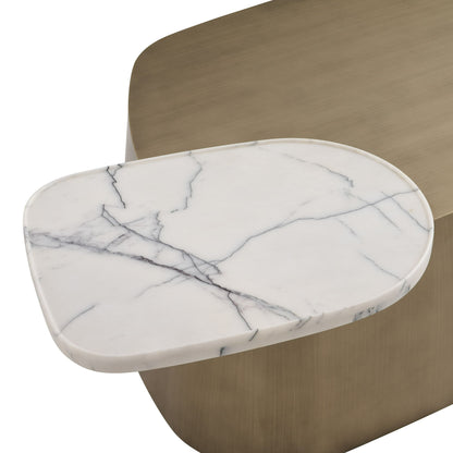Yano Modern White Marble Antique Brass Coffee Table Set