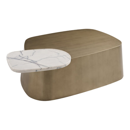 Yano Modern White Marble Antique Brass Coffee Table Set