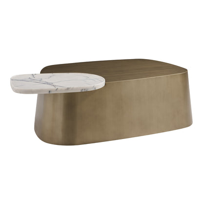 Yano Modern White Marble Antique Brass Coffee Table Set