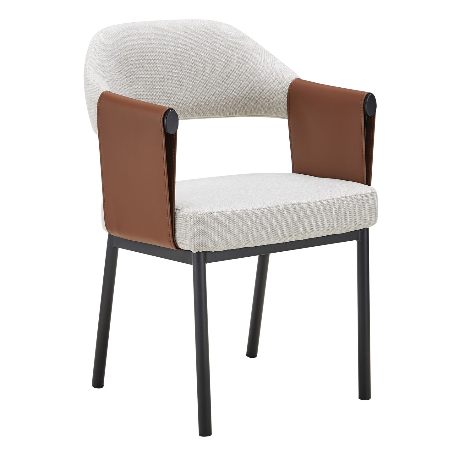 Jensen Modern Light Grey Fabric Camel Vegan Leather Dining Chair